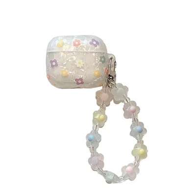 For Apple AirPods 3 Stylish Flower Pattern Bluetooth-compatible Earphone TPU Protective Cover Flower Hand Strap Design Case