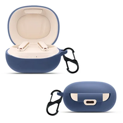 For Soundcore Life P3 Bluetooth-compatible Earphone Protective Silicone Case Anti-scratch Charging Box Protector with Hanging Buckle - Dark Blue