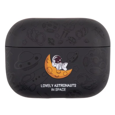 For Apple AirPods Pro Water Transfer Printing TPU Earphone Charging Case Anti-fall Protective Cover - Black Astronaut