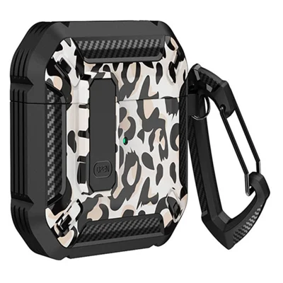 Capa Protetora para Apple AirPods com Estojo de Carregamento (2016) / (2019) / AirPods com Estojo de Carregamento Sem Fios (2019), Capa Macia TPU+PC à Prova de Choques para Auscultadores Bluetooth - Leopardo