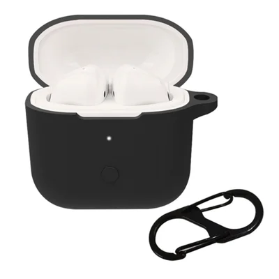 For Redmi Buds 3 Wireless Bluetooth-compatible Earphones Silicone Cover Protective Sleeve Case with Anti-lost Buckle - Black