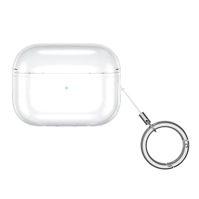 For AirPods Pro 2 Charging Case Cover Pure Color Anti-Fall TPU Case Bluetooth-compatible Headset Protector with Buckle - Transparent
