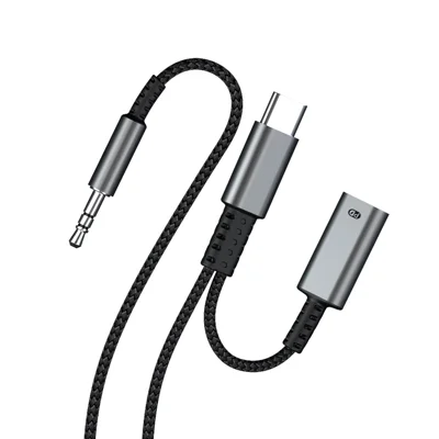 3.5mm to Type C 2-in-1 Multifunction Adapter AUX Audio Adapter Cable Built-in HiFi Chip PD 60W USB C Charging for iPad Pro / Samsung Galaxy S22