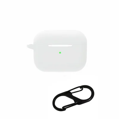 For AirPods Pro 2 Bluetooth-compatible Earphone Soft Silicone Protective Case Drop-proof Cover with Anti-lost Buckle - White
