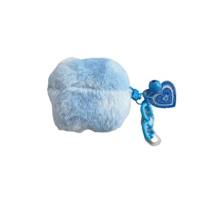 For Apple AirPods 3 Cute Plush Splicing Bluetooth-compatible Earphone Case Winter Protective Cover with Heart Pendant - Blue / White