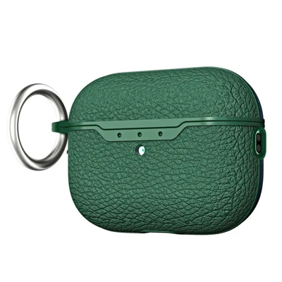 For AirPods Pro 2 Litchi Texture Soft TPU Bluetooth-compatible Earphone Case Ultra-thin Protective Cover with Ring Buckle - Green