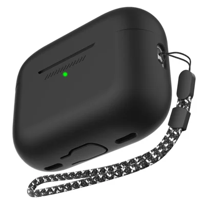 AHASTYLE PT187 Für Apple AirPods Pro 2 Bluetooth-kompatible Kopfhörer Silikonhülle Ladeetui Schutzhülle mit Handgurt – Schwarz
