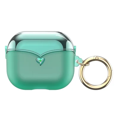 For AirPods Pro (Gen 2) (USB-C) / Pro 2 TPU Wireless Bluetooth-compatible Earphone Case Full Body Shockproof Electroplating Cover with Ring Buckle - Transparent Green