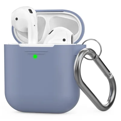 AHASTYLE PT06-F till Apple AirPods med laddningslåda (2016) / (2019) / AirPods med trådlös laddningslåda (2019) Silikonhölse tvådelad design smittskyddshölse med karbinhake - Lila Blå