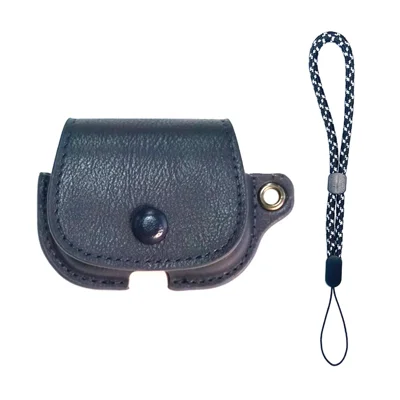 For AirPods Bluetooth-compatible Earphone Protective Cover Backpack Shape PU Leather Drop-proof Case with Lanyard - Dark Blue