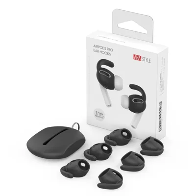 AHASTYLE PT60-Pro 3 Pairs Silicone Ear Hooks for AirPods Pro Anti-Skid Earhook Anti-Lost Ear Tips with Storage Case - Black