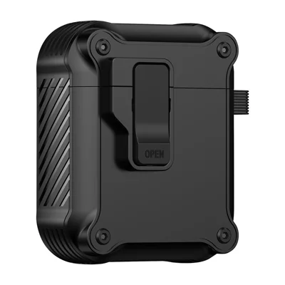 For Apple AirPods with Charging Case (2016) / (2019)  /  AirPods with Wireless Charging Case (2019) TPU+PC Case Bluetooth-compatible Earbuds Cover - Black