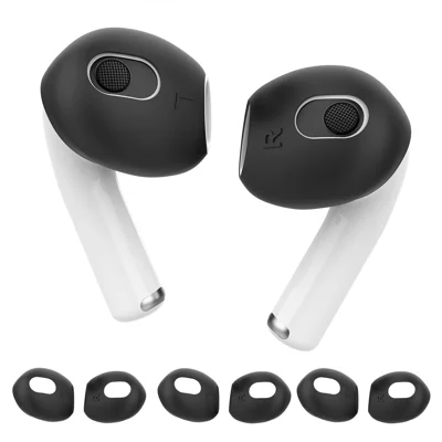 AHASTYLE PT76-3 Silicone Ear Cover for Apple AirPods 3 Slim Ear Hooks 3 Pairs Ultra-Thin Ear Tips - Black