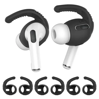 AHASTYLE PT-100 Anti-Skid Ear Cover for Apple AirPods Pro Silicone Ear Hooks 3 Pairs Anti-Lost Ear Tips - Black / S