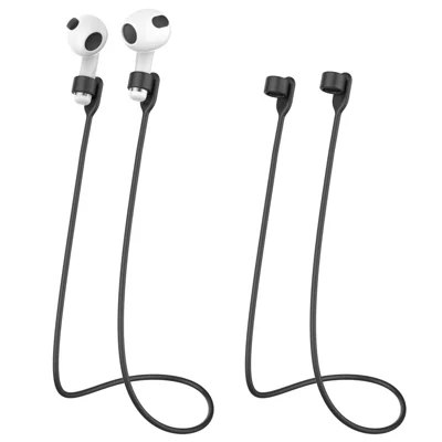 AHASTYLE PT61 Anti-Lost Silicone Lanyard for AirPods, Wireless Earphone Sports Running Neck Strap Earbuds Holder - Black