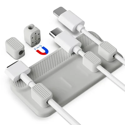 AHASTYLE WG104 Magnetyczny uchwyt na kabel 5 mocowań, organizator kabli na biurko, zaciski na kable danych, sznurki USB - Szary