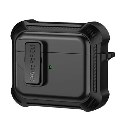 For Apple AirPods 3 Pressing Buckle Design Protective Case Bluetooth-compatible Earphone TPU+PC Drop-proof Cover - Black