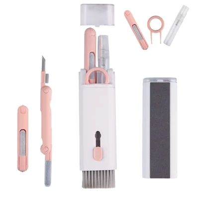 UD2926 7-in-1 Bluetooth-kompatibles Headset-Tastatur-Reinigungsset mit Handyreinigungsbürste, Tablet-Reinigungsset – Rosa