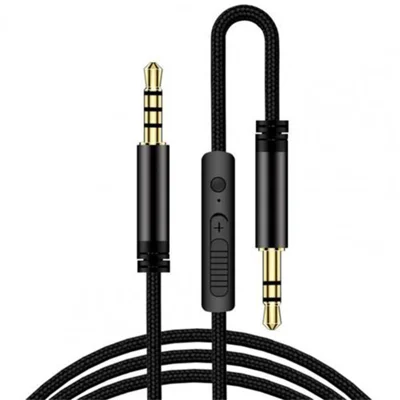 Cable de extensión de audio de auriculares de 1.2 m Cable macho a macho de 3.5 mm con control de volumen deslizante y micrófono - Negro