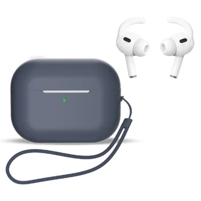 For AirPods Pro 2 Earphones Case Full Protective Silicone Shockproof Cover with Strap / Ear-Tip - Midnight Blue