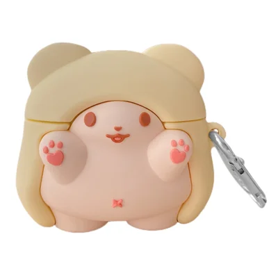 Anti-drop Silicone Case for Apple AirPods 3 , Cape Bear Design Bluetooth-compatible Earbud Cover with Carabiner