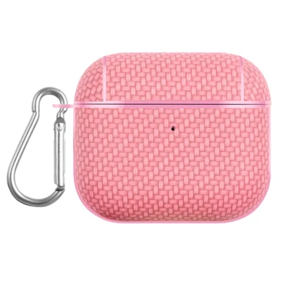 Skyddande hörlurslåda med Bluetooth-kompatibilitet för Apple AirPods 3, skyddslock av PU-läder med PC-beläggning med karbinhake – rosa