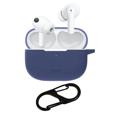 For vivo TWS 2 / 2e Bluetooth-compatible Earphone Silicone Protective Cover with Anti-lost Buckle - Dark Blue