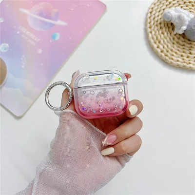For Apple AirPods 3 Bluetooth-compatible Earphone PC Protective Cover Cute Glitter Anti-drop Case - Red
