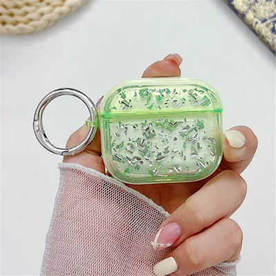 For Apple AirPods 3 Shockproof Epoxy PC Case Anti-Drop Bluetooth-compatible Earbuds Cover with Ring Buckle - Green