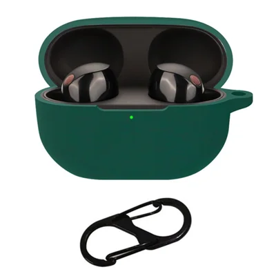 Capa de Silicone para Sony WF-1000XM5, Capa Protetora Contra Quedas para Auscultadores Bluetooth com Fecho de Pendurar - Verde-Escuro