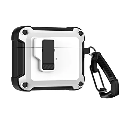 Anti-Drop TPU+PC Case for Apple AirPods 3 Bluetooth-compatible Headset Charging Case Cover with Buckle - White