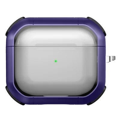 For Apple AirPods 3 Bluetooth-compatible Earphone Protective Case PC+TPU Transparent Earbud Cover with Carabiner - Purple
