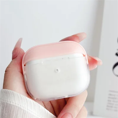 For Apple AirPods 3 Shockproof TPU Case Anti-Drop Bluetooth-compatible Earbuds Charging Case Cover with Wrist Strap - Pink+Transparent