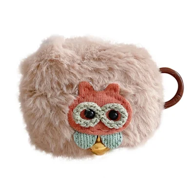 For Apple AirPods 3 Anti-drop Cover Cute Owl Soft Plush Bluetooth-compatible Earphone Case with Buckle