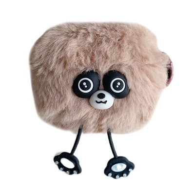 For Apple AirPods Pro 2 Case Cartoon Raccoon Bluetooth-compatible Earphone Plush Cover with Ring Buckle - Khaki
