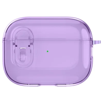 For AirPods Pro 2 Clear Earphone Case PC + TPU Bluetooth-compatible Earbud Cover with Hanging Buckle - Purple