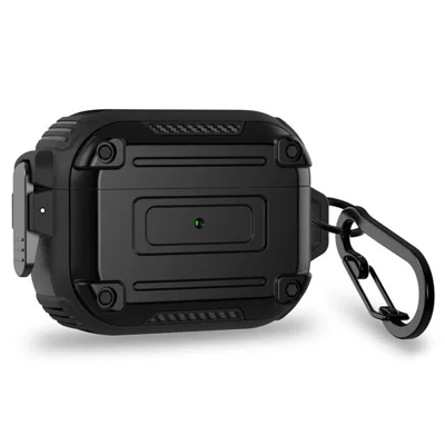 For AirPods Pro 2 Anti-drop PC+TPU Case Bluetooth-compatible Earbud Cover with Hanging Buckle - Black
