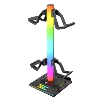 PIIFOXER EB03 RGB Controller Display Stand with Memory Function, Gaming Headset Holder with 2 USB2.0, Type-C Ports