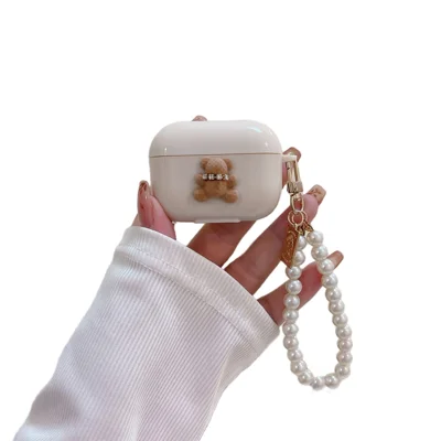For AirPods Pro 2 / Pro TPU Cover Cute Bear Decor Bluetooth-compatible Earphone Case Protective Sleeve with Bracelet - Little Bear