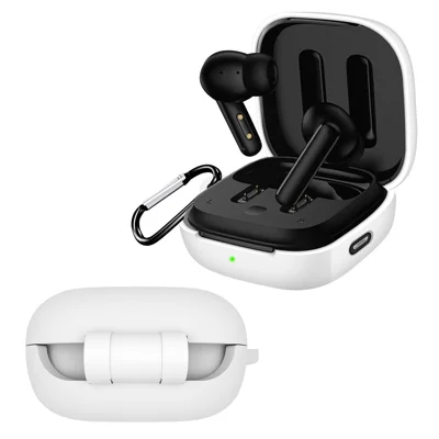 For QCY T13 ANC Earphone Cover Sleeve Silicone Case with Buckle - White