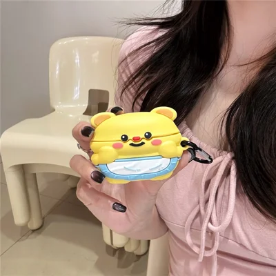 For Apple AirPods Pro / Pro 2 Case Bluetooth-compatible Earphone Protective Sleeve Cute Apron Bear Design