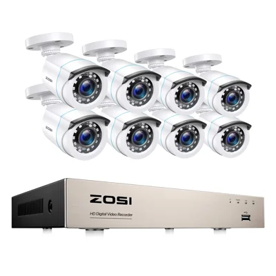 ZOSI 3K Lite 8-kanalssäkerhetskamerasytem utan hårddisk H.265+ 5MP 8X 1080P HD 1920TVL Övervakningskameror - Vit / EU-uttag