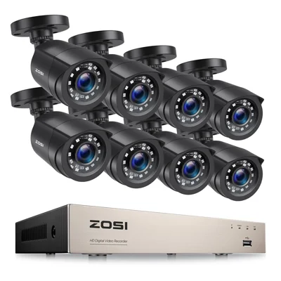 ZOSI 3K Lite 8-kanalssäkerhetskamerasytem utan hårddisk H.265+ 5MP 8X 1080P HD 1920TVL Övervakningskameror - Svart / US-uttag