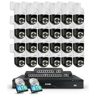ZOSI 24Pcs Auto Human Tracking Face Vehicle Detection 8MP PoE Pan Tilt Cameras + 32CH 4K NVR with 8TB HDD - US Plug