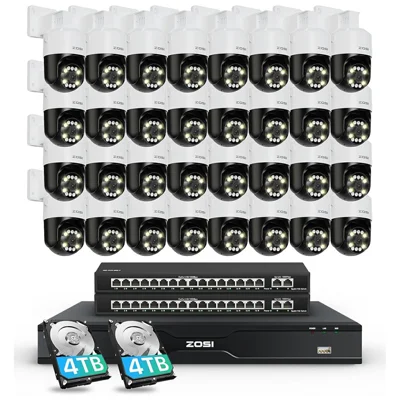 ZOSI 32Pcs Auto Human Tracking Color Night Vision 8MP PoE Security Cameras + 32CH 4K NVR with 8TB HDD - US Plug