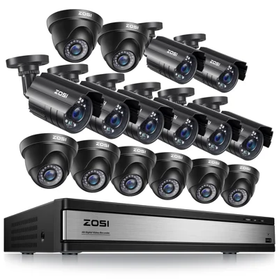 ZOSI C419 16 st Hemföretag AI-mänsklig fordonspåvisning Nattsyn 1080P Övervakningskameror + 16-kanals DVR - Svart / US-uttag