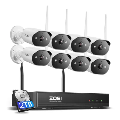 ZOSI 2K WiFi 6 Security Camera System 8 x 3MP Wireless Cameras Indoor / Outdoor AI Human Detection Color Night Vision Two-Way Audio 8CH 4K NVR 2TB HDD