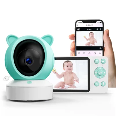 Monitor de bebé C8-A WiFi con cámara de video 1080P con pantalla / seguimiento remoto / detección de llanto / control por aplicación - Blanco + Verde