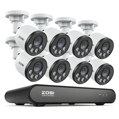 ZOSI PoE Security Camera System with 8CH 5MP NVR and 8Pcs HD Night Vision AI Person Vehicle Detection 4MP Security Camera for Home Office (No Hard Drive) - White
