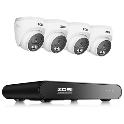 ZOSI PoE Security Camera System with 5MP 8CH NVR and 4Pcs AI Human Vehicle Detection 100ft Night Vision HD Outdoor 4MP IP Cameras (No Hard Drive) - White
